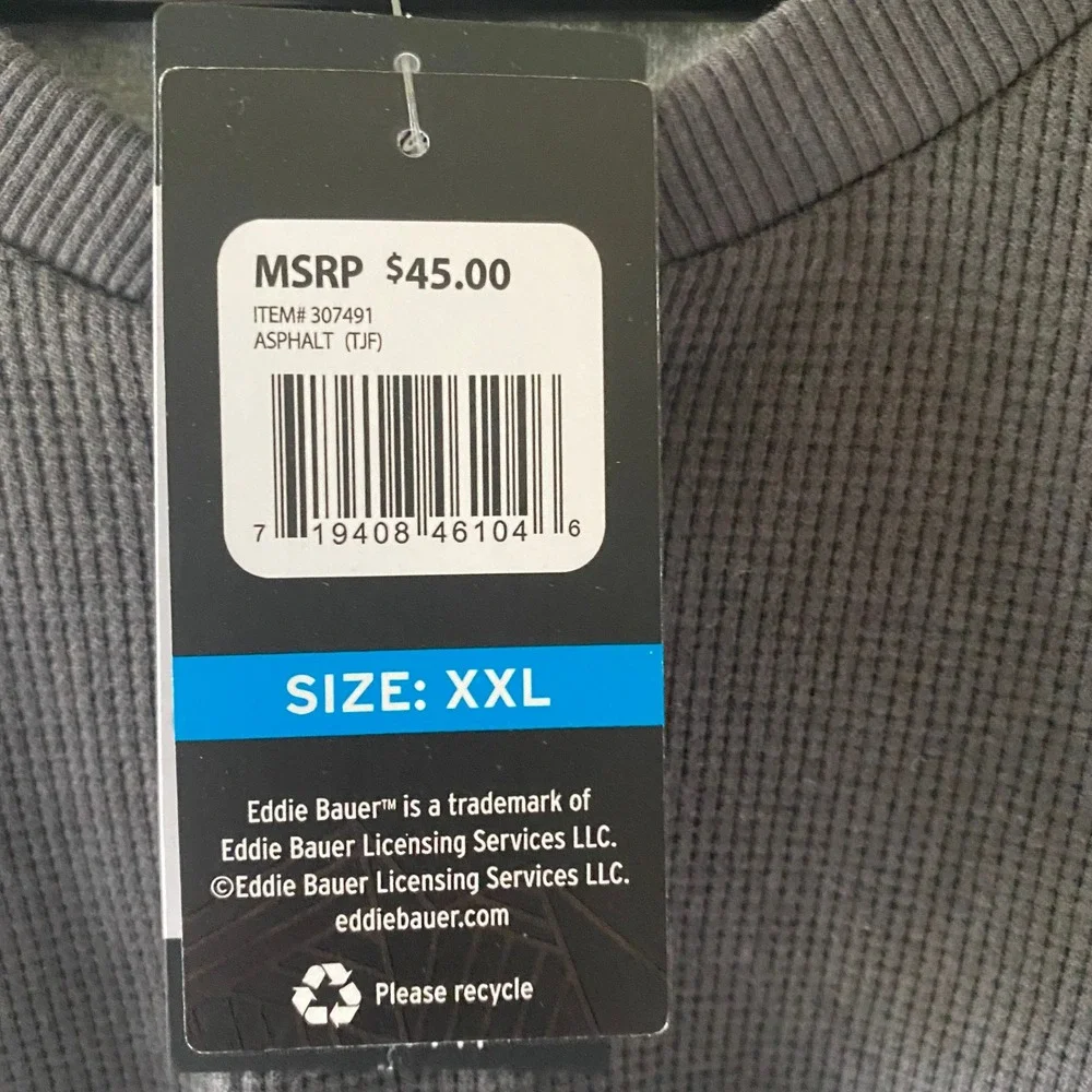 Eddie Bauer Men's Long-Sleeved Thermal Henley Size XXL Asphalt Logo Pullover NWT